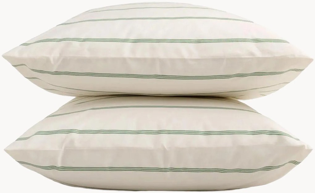 Fronhas em percal de algodão Cream + Olive Green Stripes, conjunto de 2