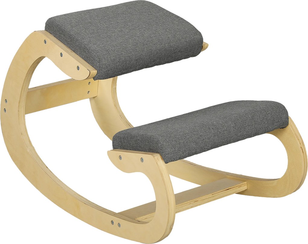 Cadeira escritorio Ergonómica de Joelhos com Almofadas Acolchoadas Estrutura de Madeira para Melhor Postura Escritório 55x85x55 cm Cinzento