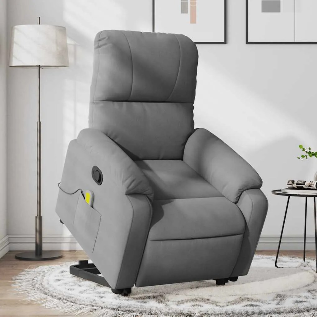 Poltrona massagens reclin. elevatória microfibra cinza-escuro