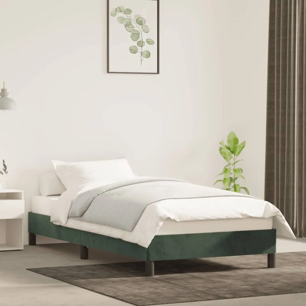 Estrutura de cama sem colchão 90x190 cm veludo verde-escuro
