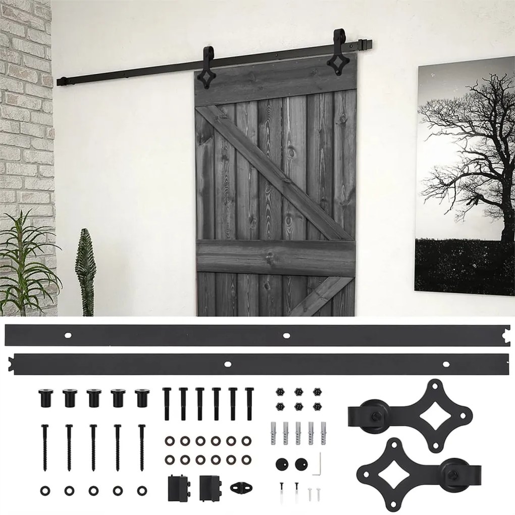 vidaXL Porta de correr com ferragens 90x210 cm pinho maciço preto