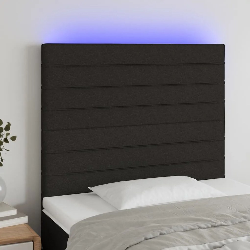 Cabeceira de cama c/ LED tecido 90x5x118/128cm preto