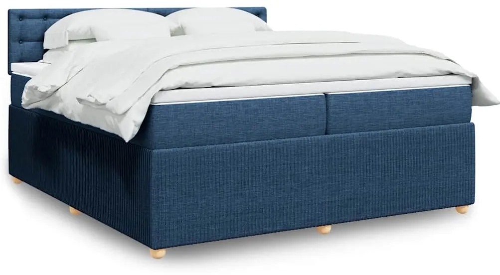 vidaXL Cama com molas/colchão 200x200 cm tecido azul