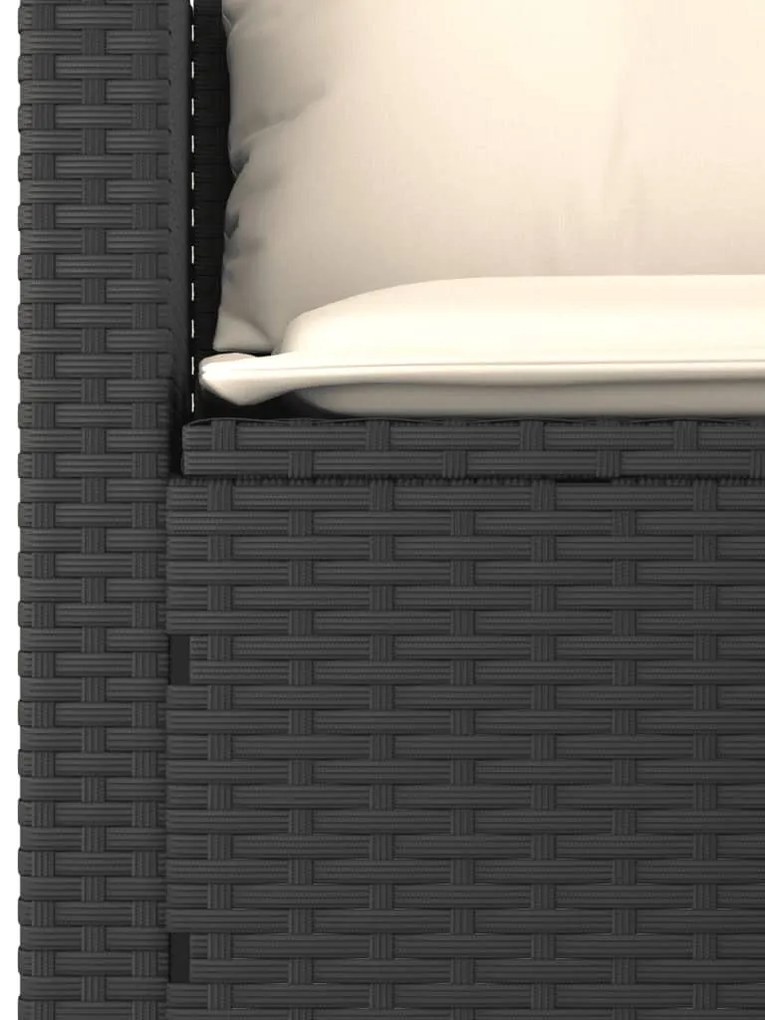 3 pcs conjunto sofás de jardim com almofadões vime PE preto