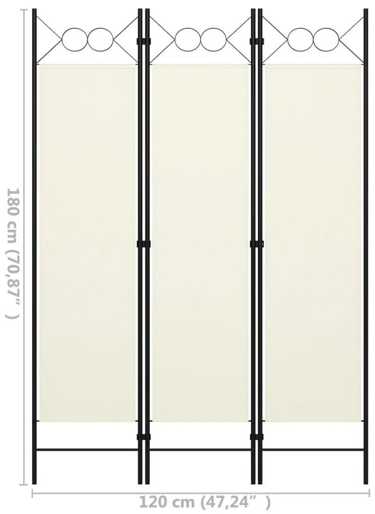 Divisória de quarto com 3 painéis 120x180 cm branco nata