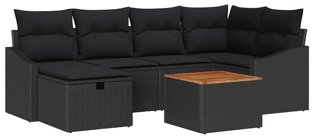 Conjunto de Sofá de Jardim com 7 Peças e Almofadas em Rattan Poli Pret