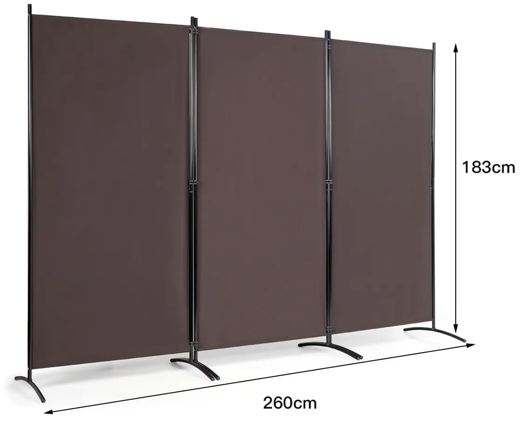 Biombo de 3 painéis Tela dobrável Tela de privacidade para escritório, casa de banho, quarto de dormir 260 x 183 cm Castanho