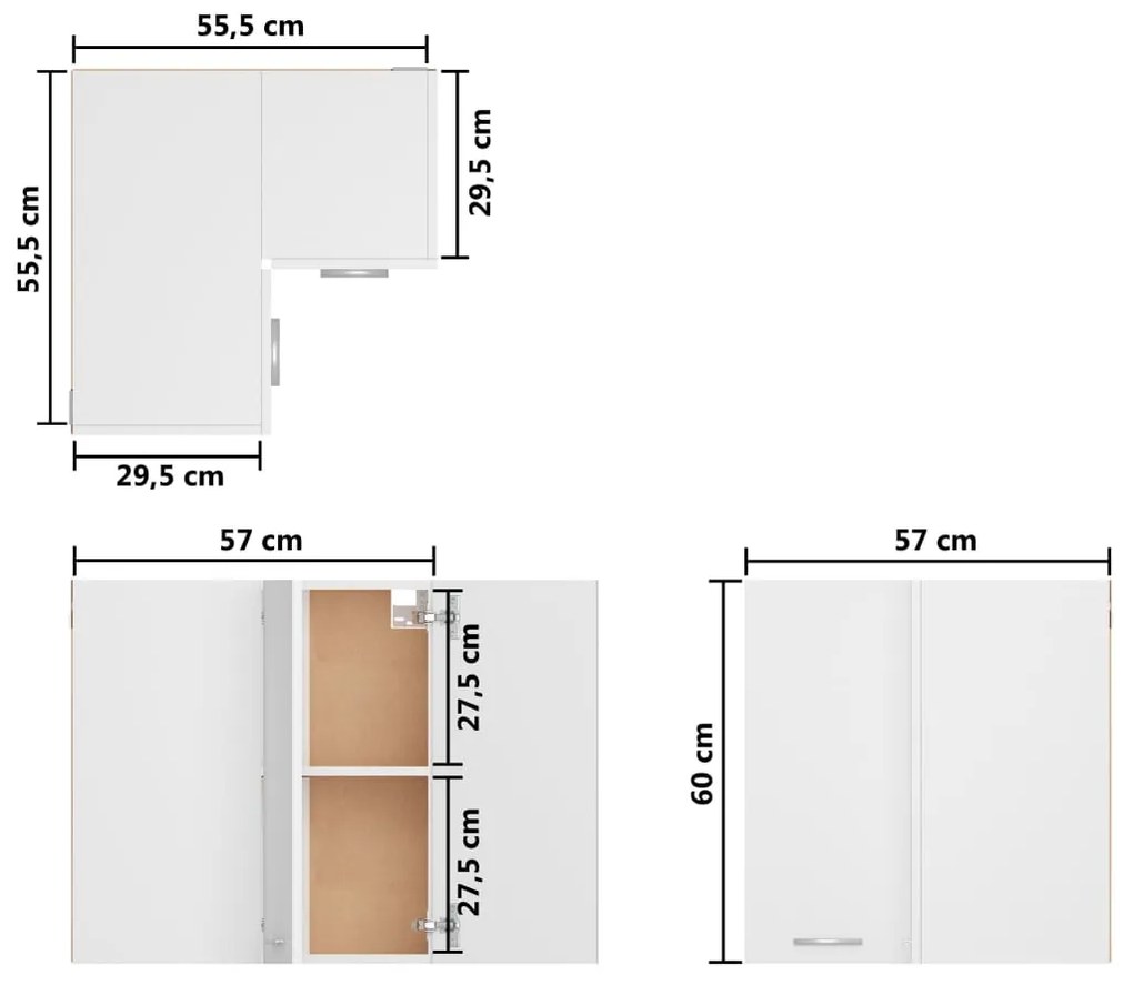 Armário de canto parede “Lyon” 57x57x60 cm branco branco
