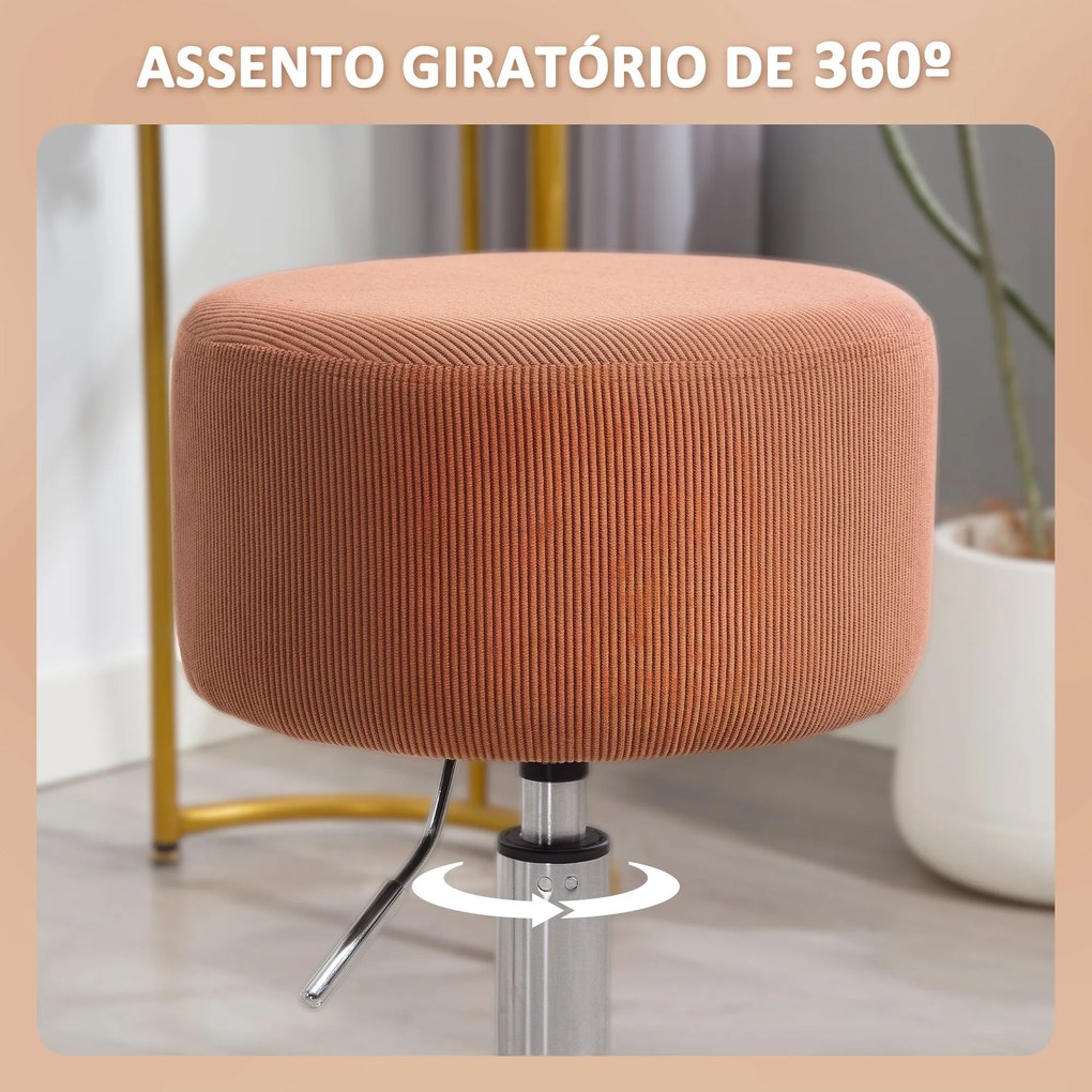 Banco de toucadou ou cozinha Ajustável em Altura 52-66 cm Estofado em Veludo Giratória a 360° Castanho