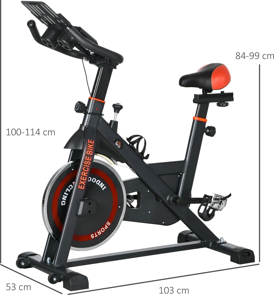 Bicicleta Estática com Resistência Ajustável Volante de Inércia de 8 kg Ecrã LCD Guiador e Assento Ajustável 103x53x100-114 cm Preto e Vermelho