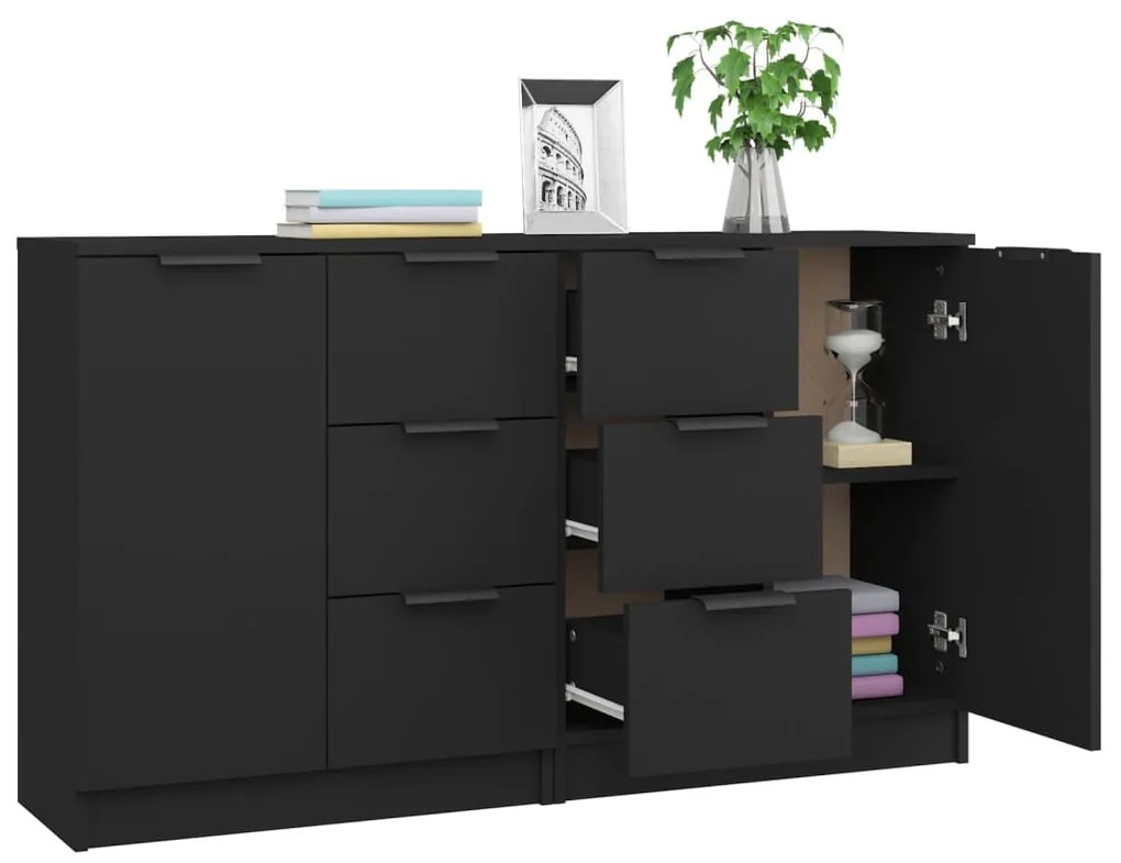 Aparadores 2 pcs 60x30x70 cm derivados de madeira preto
