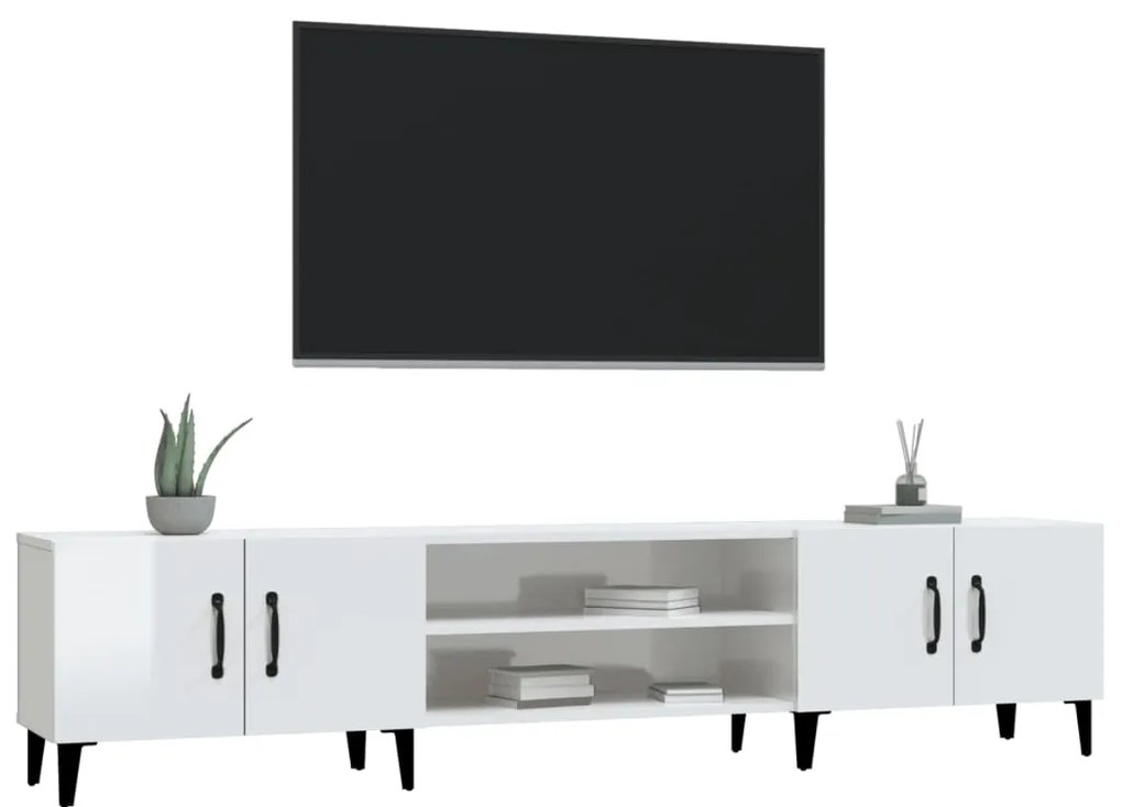 Móvel de TV 180x31,5x40cm derivados de madeira branco brilhante