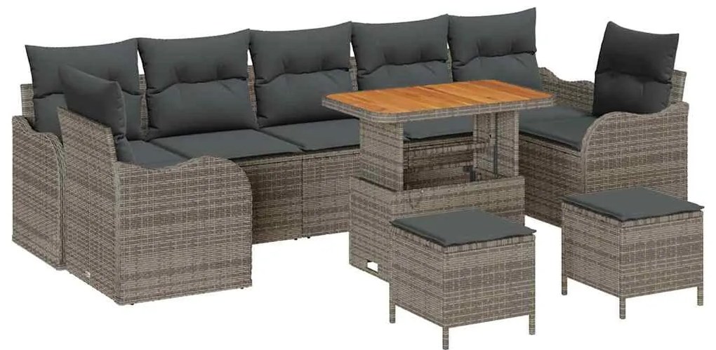 Conjunto de Sofá de Jardim vidaXL de 10 peças com Almofadas Cinza Ratt