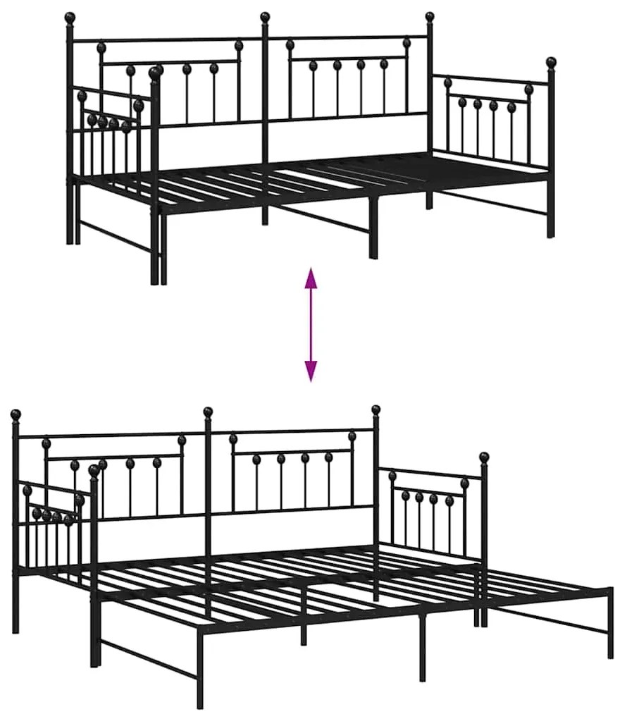 Estrutura de Daybed com Cama Extra VidaXL Preta 90x190 cm Aço