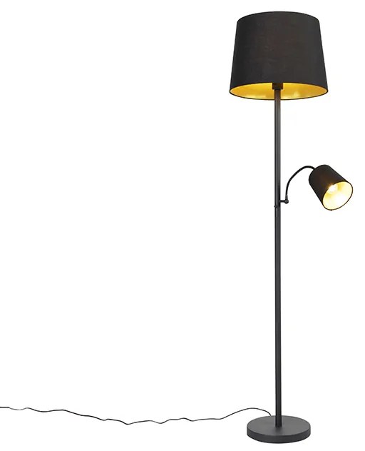 Candeeiro de pé clássico preto com dourado e luz de leitura - Retro Clássico / Antigo