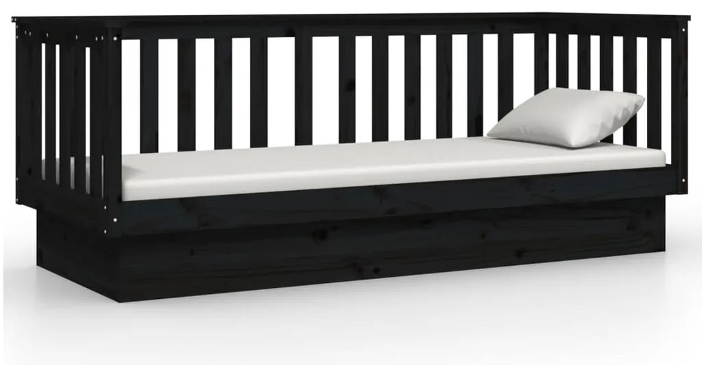 Sofá-cama 90x190 cm madeira de pinho maciça preto