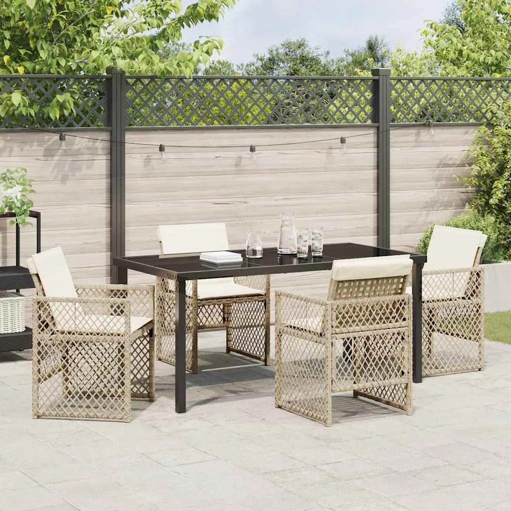 Conjunto de Jantar de 5 Peças com Almofadas Bege de Polyrattan