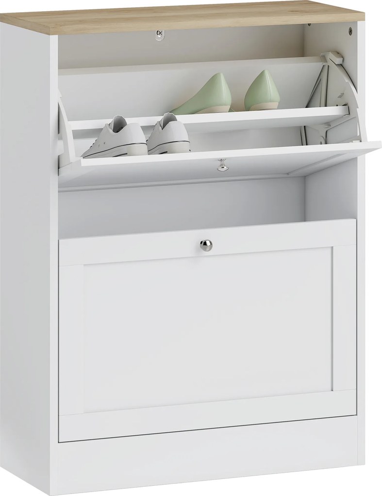 Sapateira, Móvel para sapatos  60 x 23,5 x 80 cm com capacidade para 12 pares, móvel de entrada com 2 gavetas rebatíveis e prateleiras ajustáveis,, br