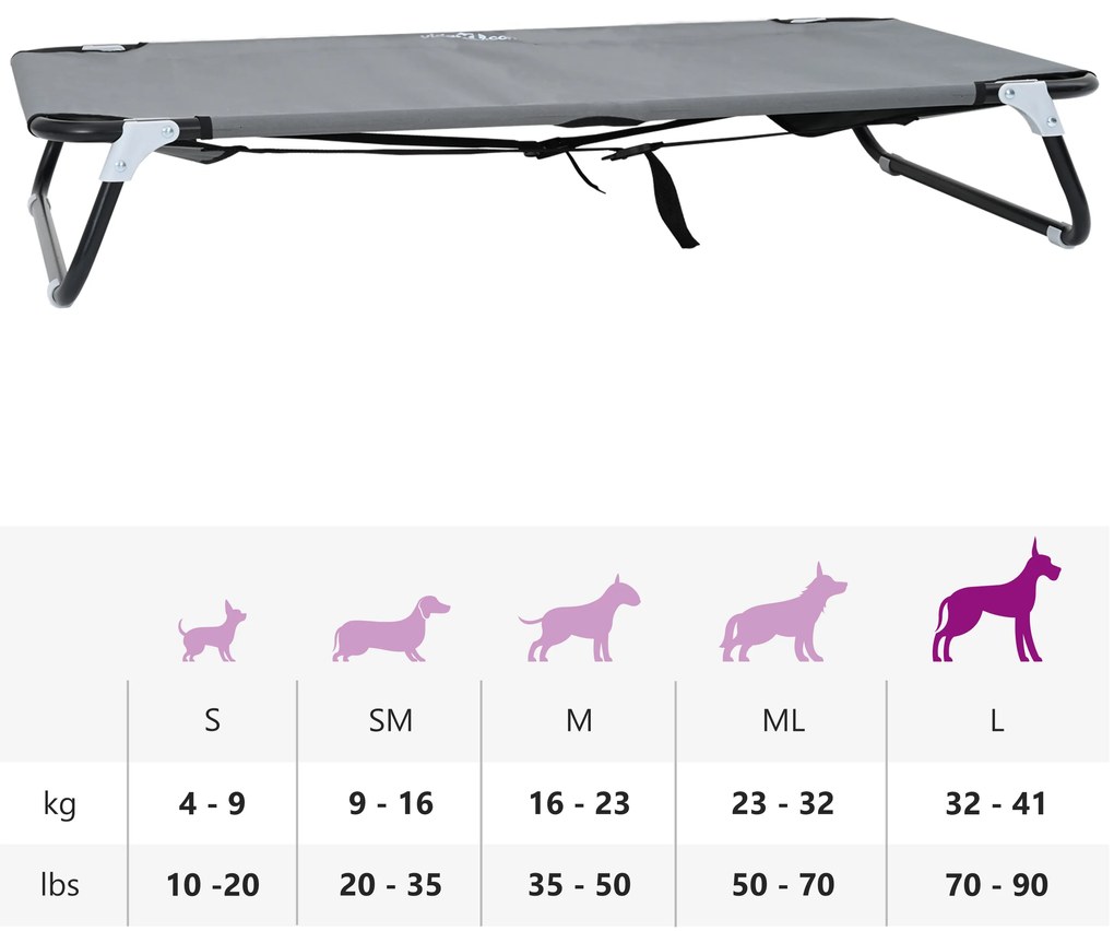 Cama de Cão Dobrável Cinza Claro Estrutura de Metal, Cama de Tecido