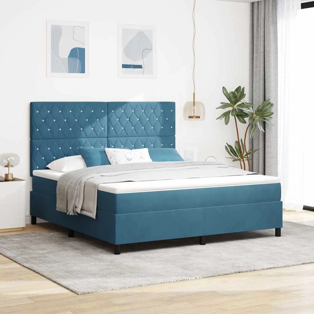 vidaXL Cama Box com colchão Azul Escuro 180 x 200 cm tecido