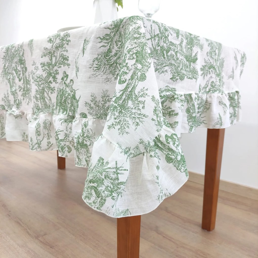 Toalha de Mesa Linho COL Toile de Jouy Green Folho