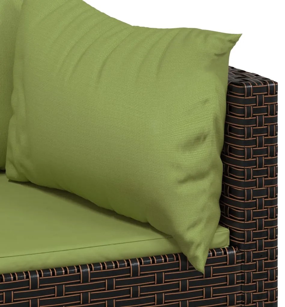 4 pcs conjunto lounge jardim c/ almofadões vime PE castanho