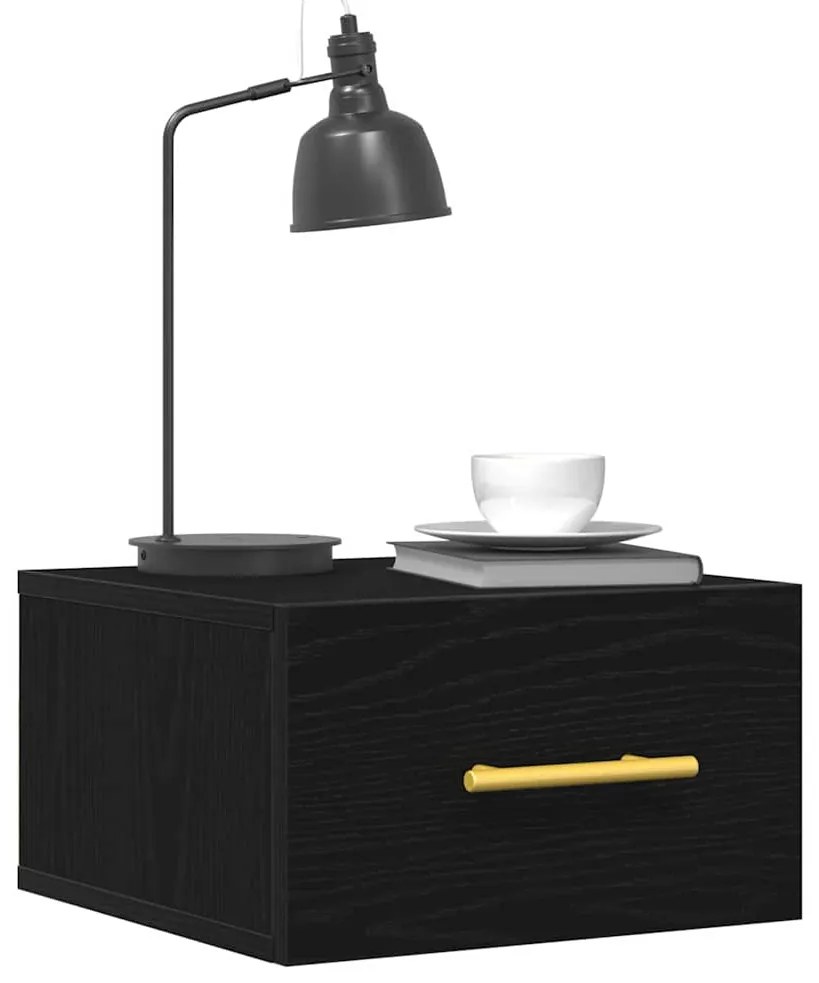 Criado-mudo Wall-Mounted Carvalho Preto 35x35x20 cm