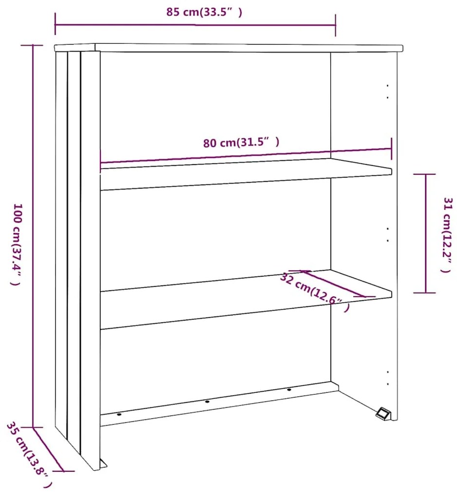 Topo p/ armário alto HAMAR 85x35x100 cm pinho maciço branco