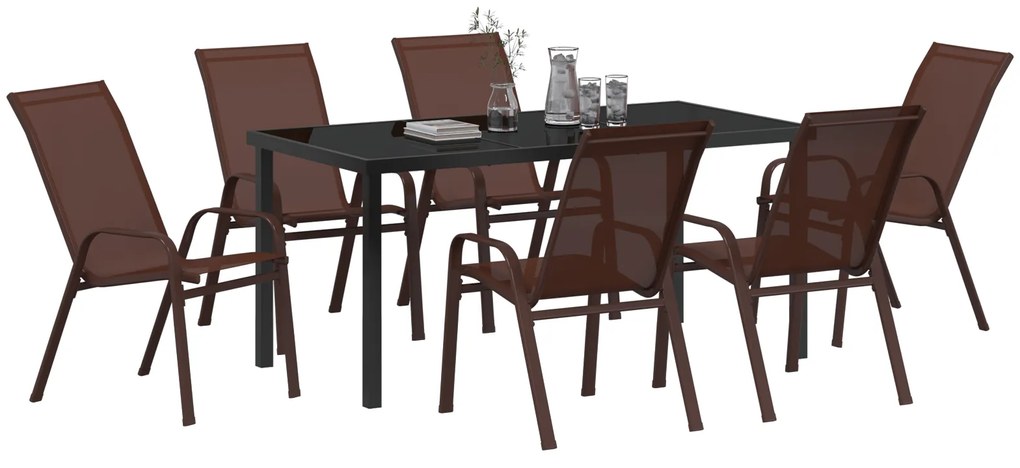 Conjunto de Jantar Jardim vidaXL de 7 Peças Castanho Textilene e Aço