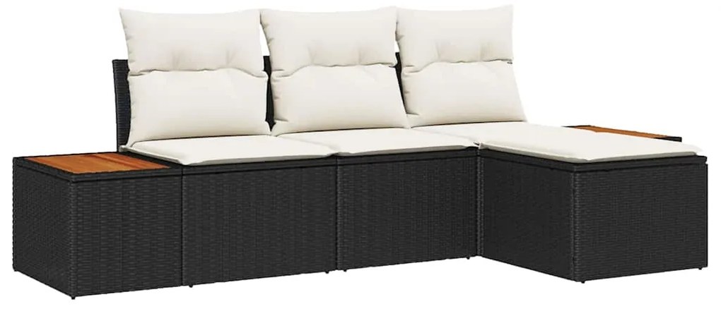 Conjunto de Sofá de Jardim vidaXL com Almofadas Vime Preto
