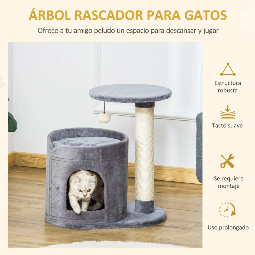 PawHut Árvore Arranhadora para Gatos Pequena Altura 59cm com Caverna d