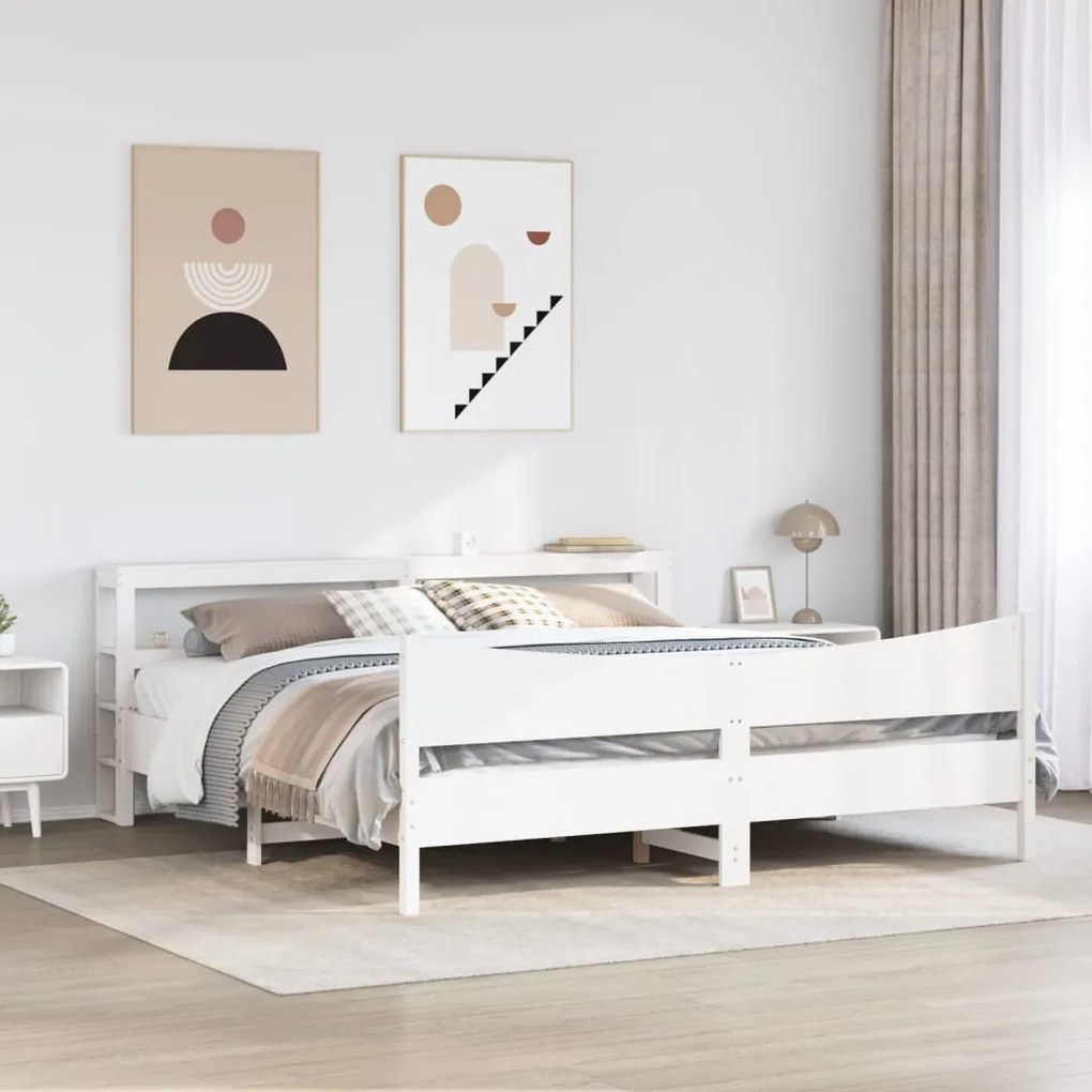 Estrutura de cama com cabeceira 200x200 cm pinho maciço branco