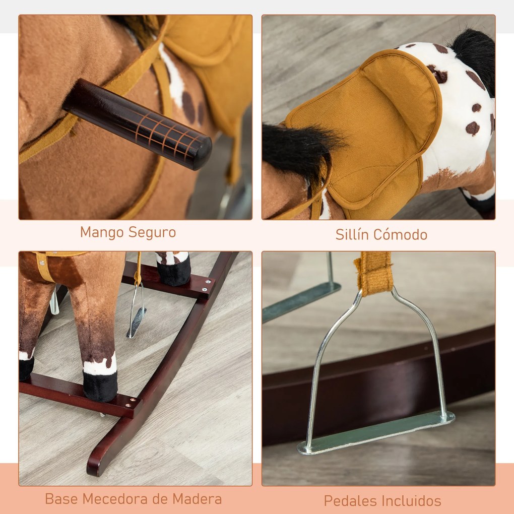 HomCom Cavalo de balanço de pelúcia para crianças acima de 36 meses 71x28x60cm