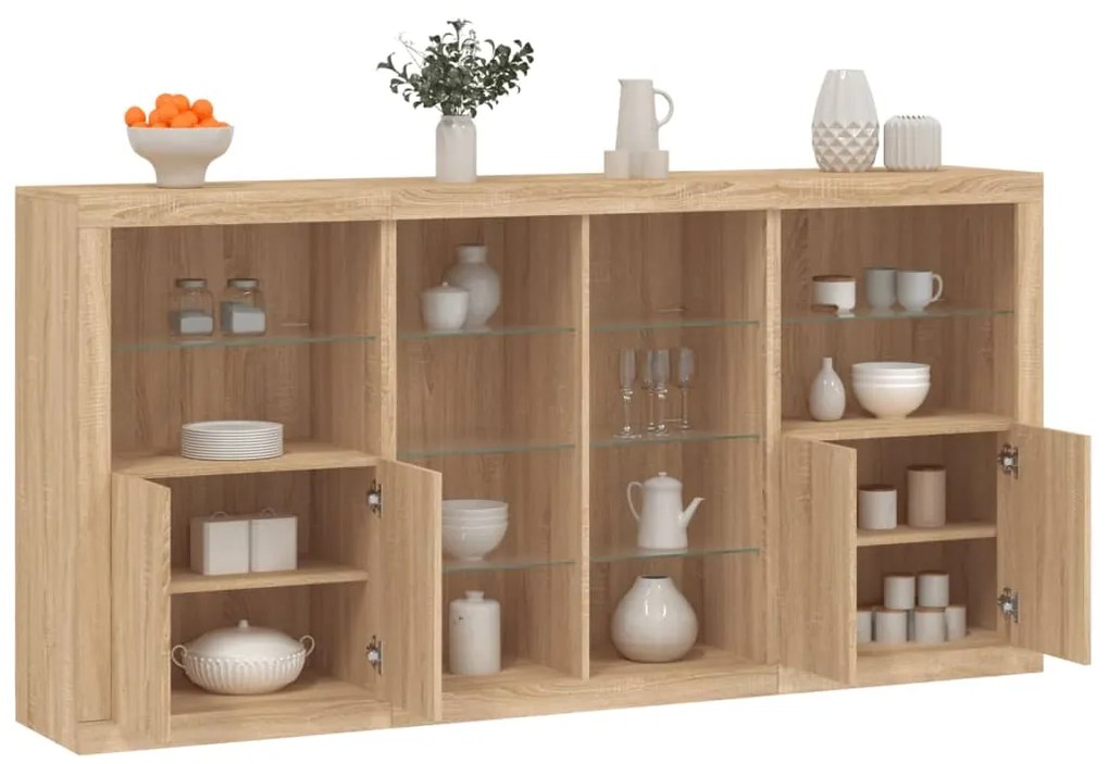 Aparador com luzes LED 202x37x100 cm carvalho sonoma
