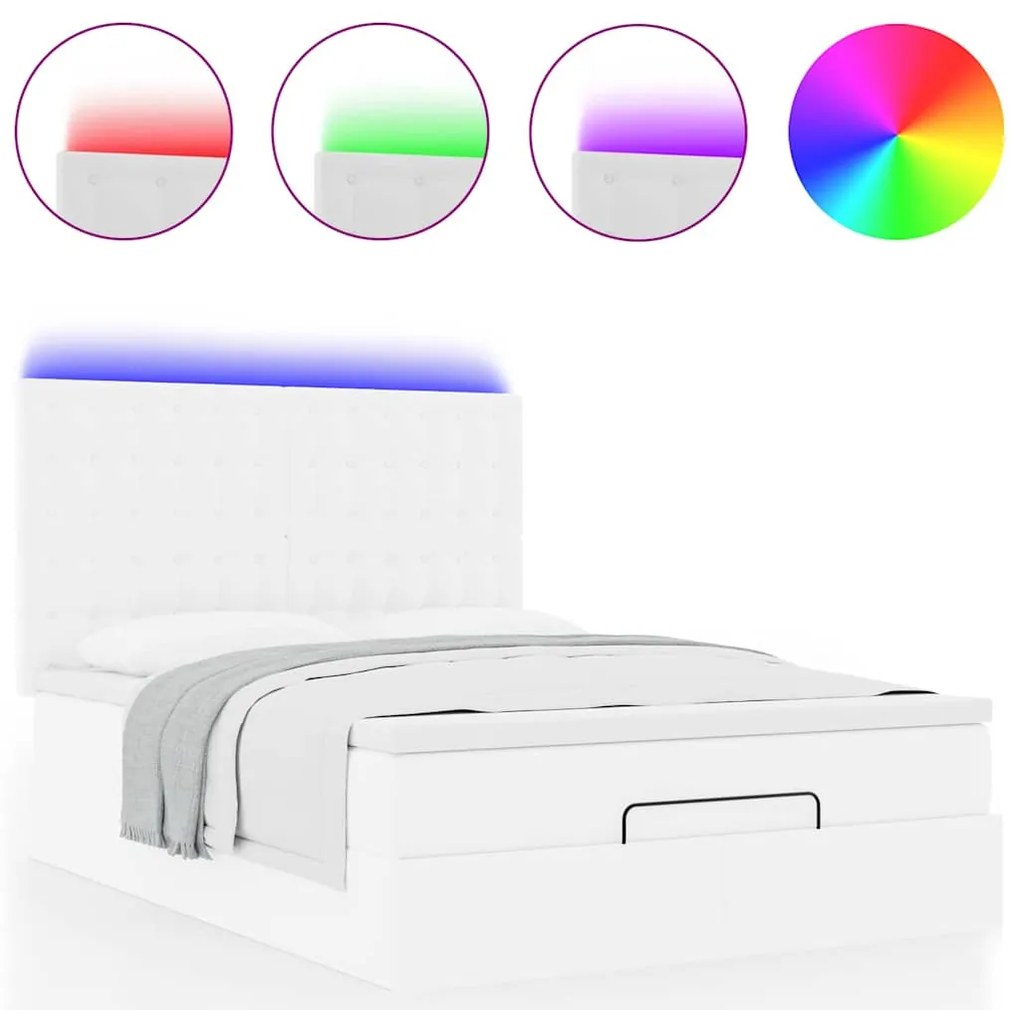 Estrutura de cama otomana com colchão branco couro falso