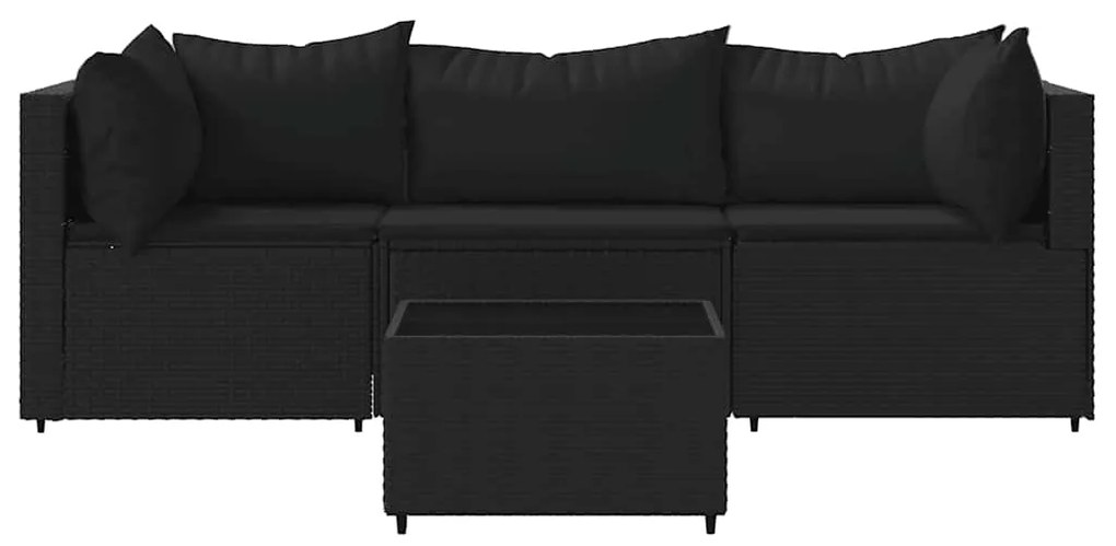 4 pcs conjunto lounge de jardim c/ almofadões vime PE preto