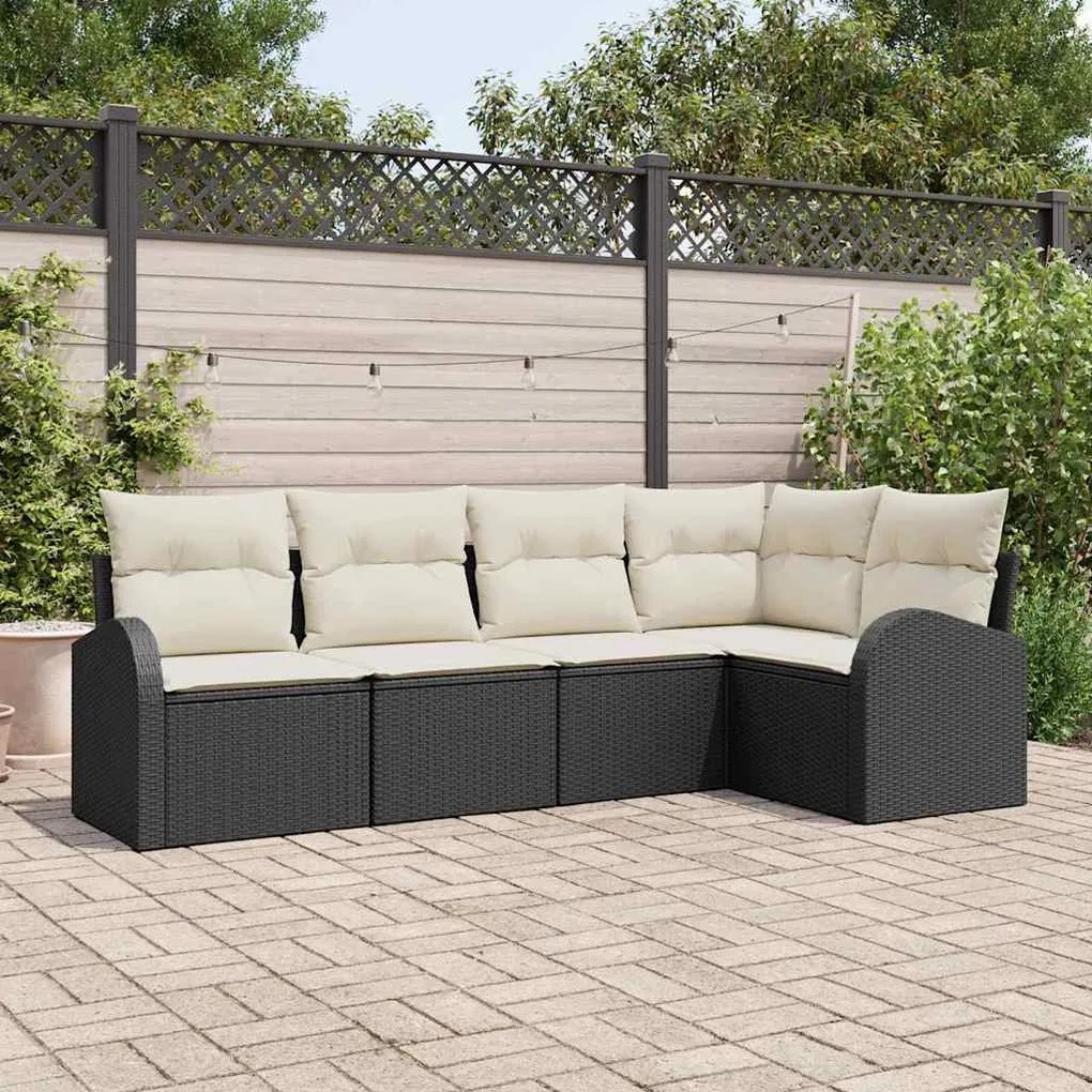vidaXL Conjunto de Sofá de Jardim 5 Peças com Almofadas Preto em Rattan Polipropileno.