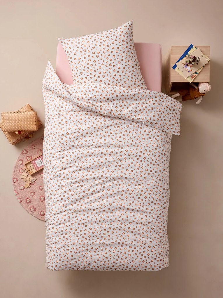 Conjunto capa de edredon + fronha de almofada para criança, com algodão reciclado, Leopardo branco estampado
