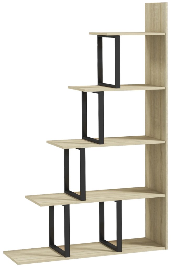 HOMCOM Estante de Biblioteca Separadora de Espaços Estilo Industrial em Escada 5 Prateleiras 102x30x160 cm Cor de Carvalho | Aosom Portugal