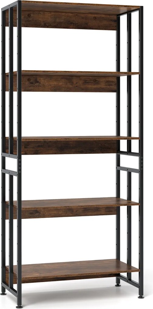 Estante de 5 prateleiras com 70 x 35 x 157 cm e prateleiras reguláveis com estrutura metálica Estante de estúdio Castanho