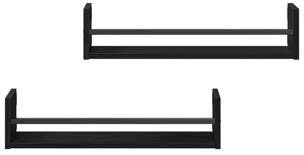 Prateleiras de Parede 2 pcs Preto Carvalho 60x16x14 cm Madeira de Enge