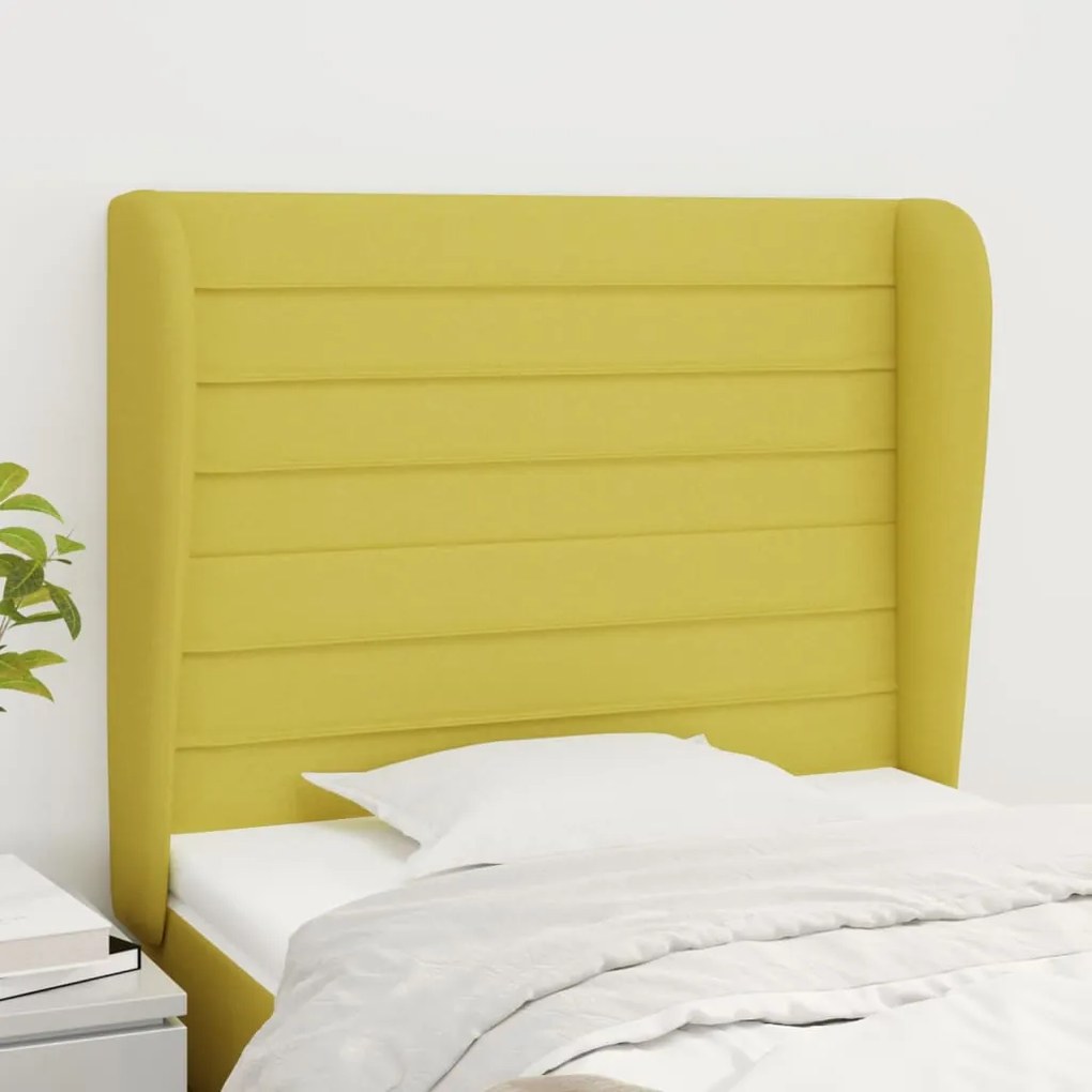 vidaXL Cabeceira de cama c/ abas tecido 93x23x118/128 cm verde