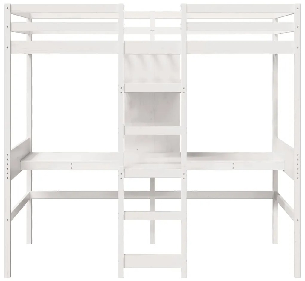 Cama alta c/ secretárias/prateleiras 90x200 cm pinho branco