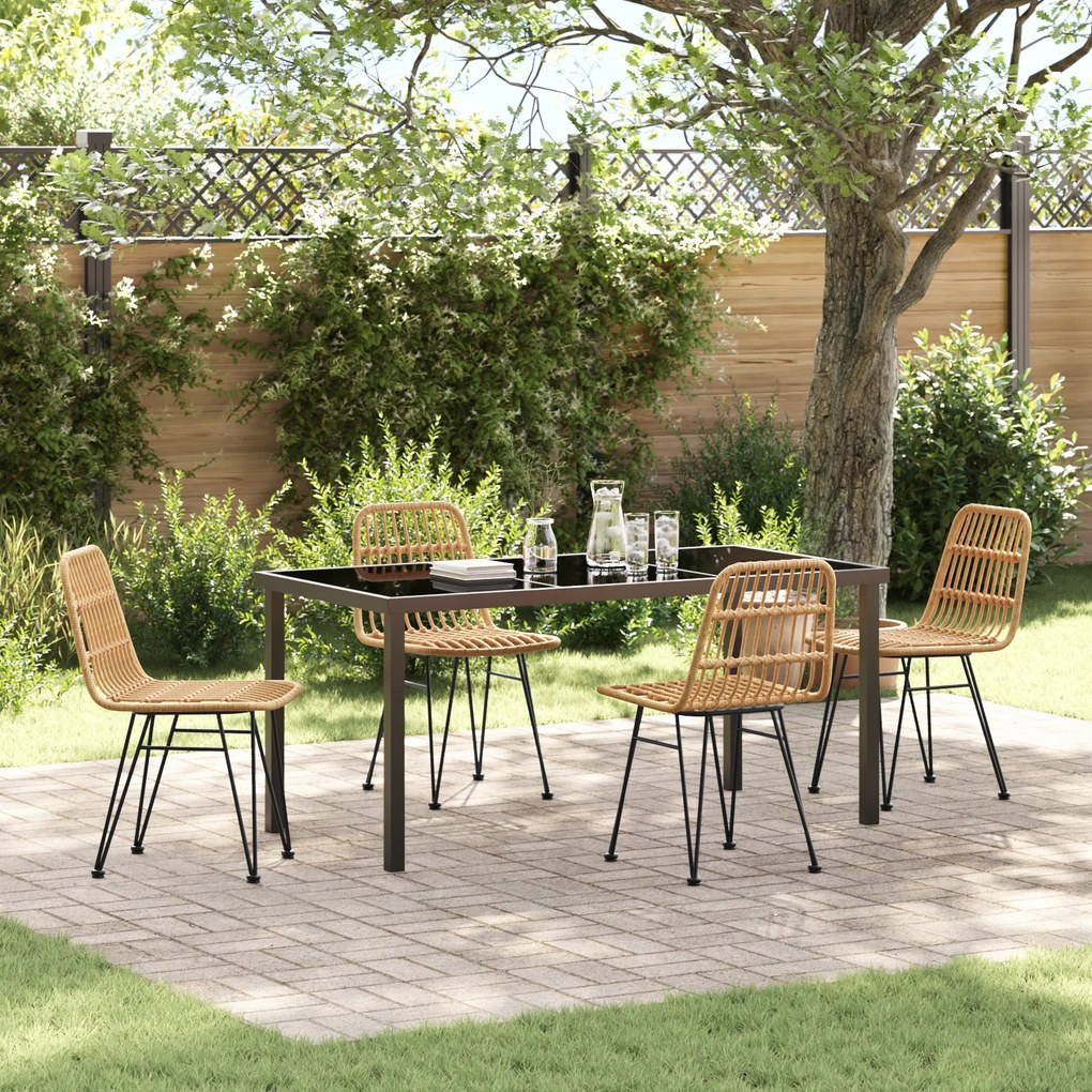 vidaXL Conjunto de Jantar de Jardim de 5 Peças em Rattan Poliéster Castanho