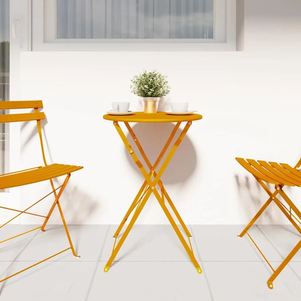 Mesa Bistro Dobrável Amarelo Mostarda Ø50x71 cm em Aço com Revestiment