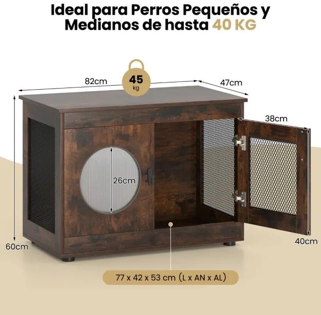 Móvel para caixa de areia para gatos ou jaula caes pequenos 82 x 47 x 60 cm com grades metálicas Porta transparente Café