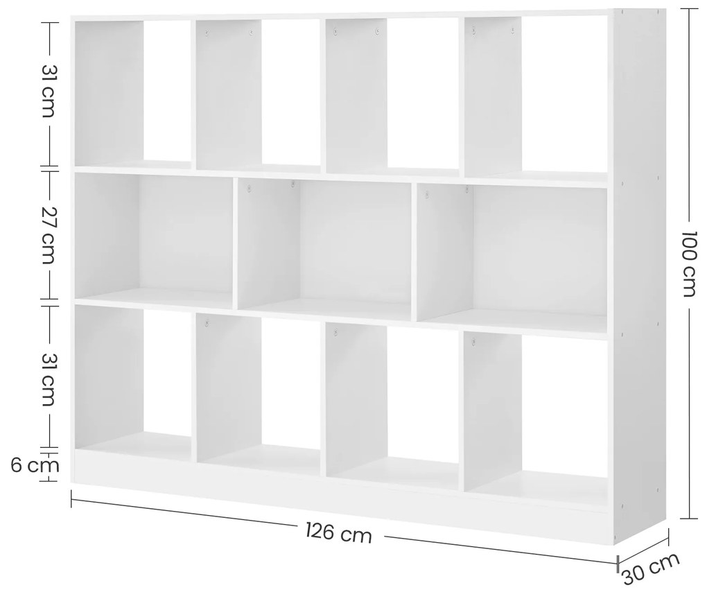 Estante livros com 11 compartimentos 30 x 126 x 100 cm branca