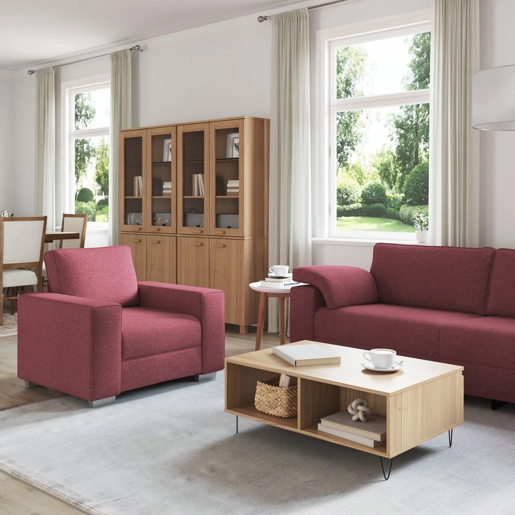 Conjunto de Sofá de 3 Peças com Almofadas Vermelhas Vinho