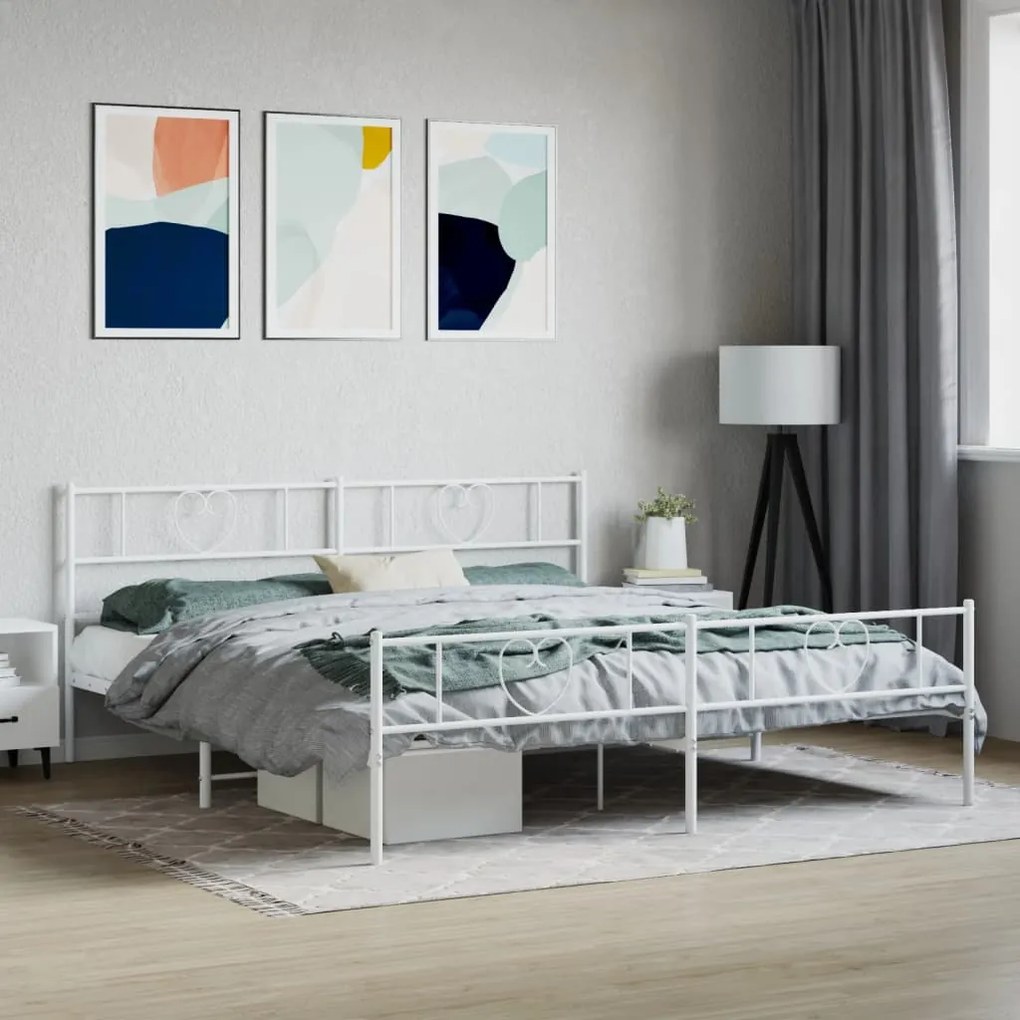 vidaXL Estrutura de cama com cabeceira e pés 200x200 cm metal branco