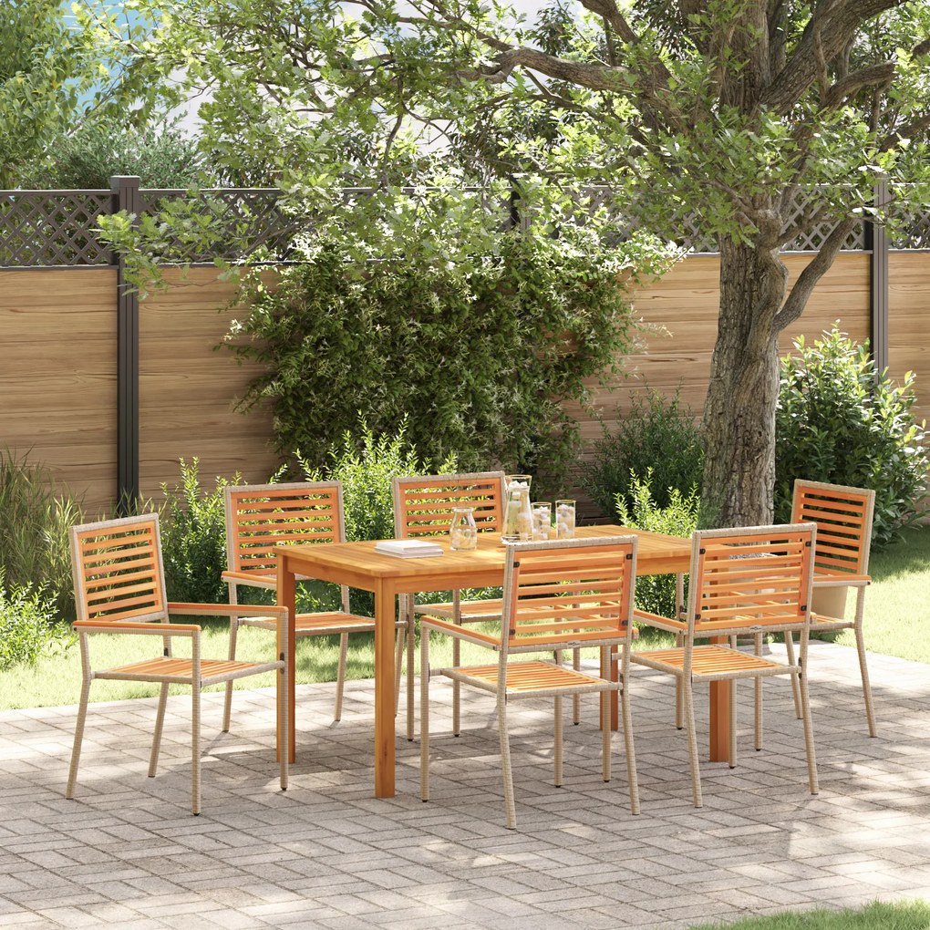 Conjunto de Jantar de Jardim vidaXL 7 Peças Bege Poltrona Acácia